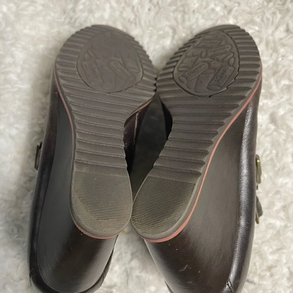 Kork Ease Honska Ankle Boots Leather Brown Wedge Size 7.5M